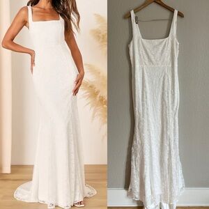 NWOT Eternal Happiness White Lace Square Neck Mermaid Maxi Dress